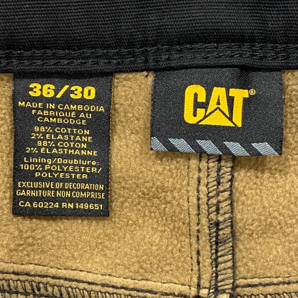 CAT Caterpillar Work Pants Mens 36 x 30 Black Canvas Fleece Lined Insulated - Picture 5 of 12